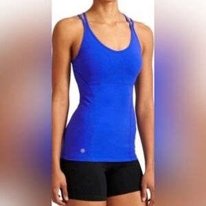 Athleta Fitted Sleeveless Indigo Blue workout top EUC